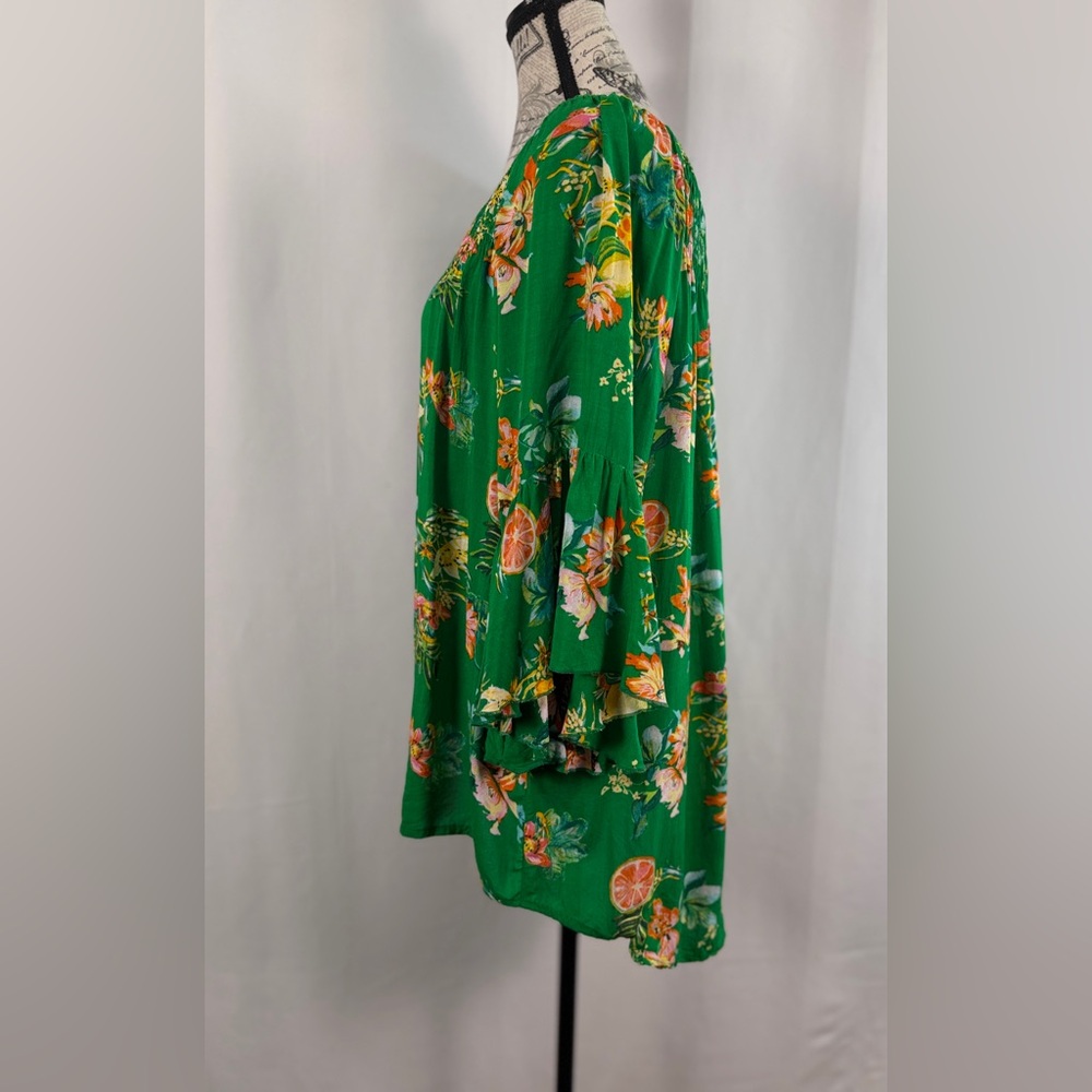 Cato Green Citrus Floral Off Shoulder Boho Tunic Top L - Picture 12 of 13